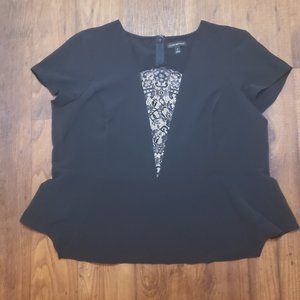 Lane Bryant BLK Peplum Top w/Eyelash Lace …